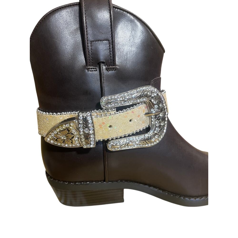 Set of 2 Boot Bracelets Adjustable Silvertone  & Sparkly Belt NIP